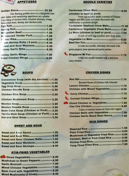 Golden Stove Menu, Menu for Golden Stove, Etobicoke, Toronto