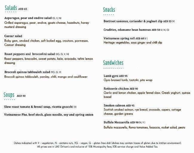 Menu at Talise Fuel cafe, Dubai, Talise Spa