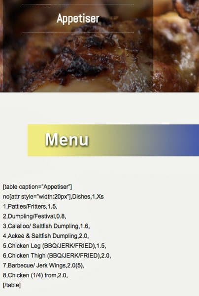 Calabash menu