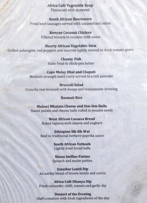 The Africa Cafe Menu, Menu for The Africa Cafe, CBD, Cape Town Zomato SA