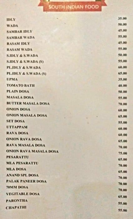 Hotel Anand Bhavan Menu, Menu for Hotel Anand Bhavan, PG Road ...