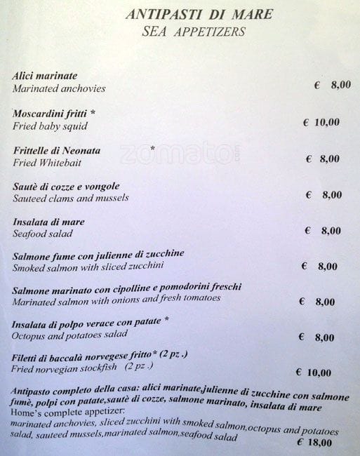 Menu di Ristorante 'L'Eccellenza' di Corsetti in Borgo 
