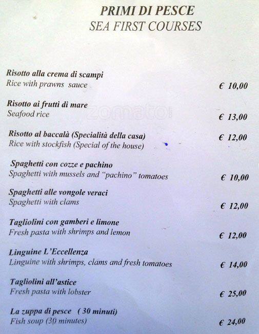 Menu di Ristorante 'L'Eccellenza' di Corsetti in Borgo 