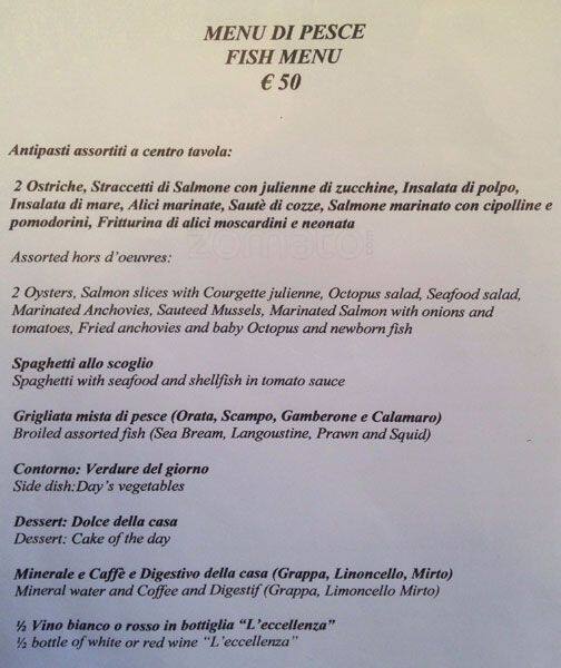 Menu di Ristorante 'L'Eccellenza' di Corsetti in Borgo 