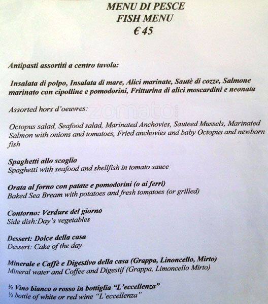 Menu di Ristorante 'L'Eccellenza' di Corsetti in Borgo 