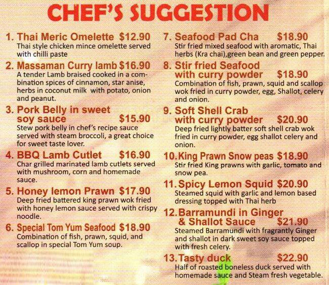 Thai Meric Menu, Menu untuk Thai Meric, Eastwood, Sydney Urbanspoon