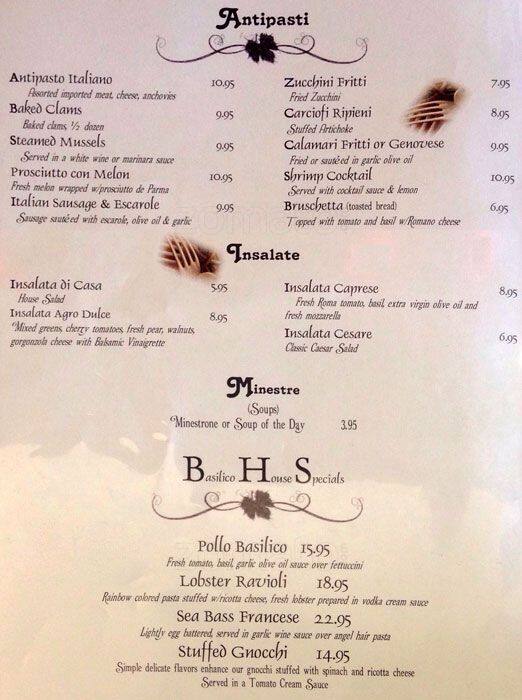 Basilico Ristorante меню