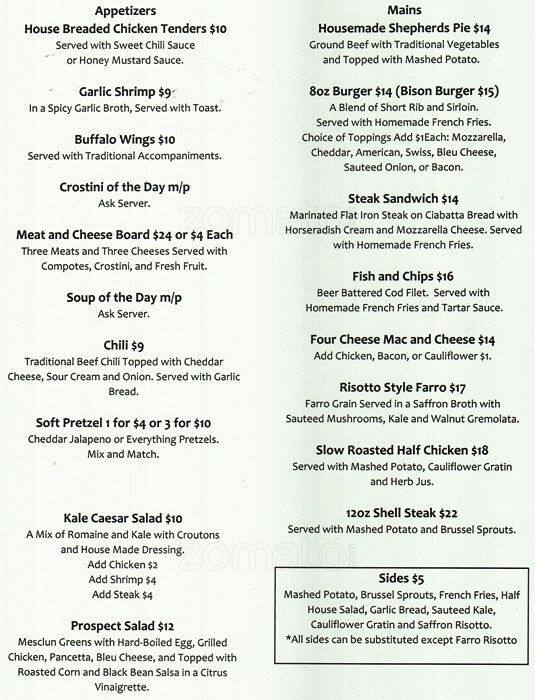 Prospect Bar & Grill Menu, Menu for Prospect Bar & Grill, South Slope