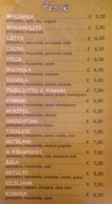 Menu di Ortica's Pub 
