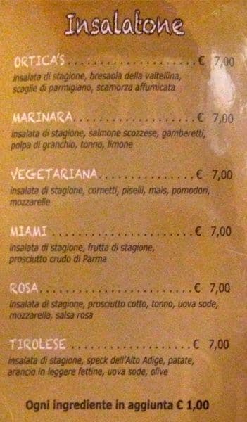 Menu di Ortica's Pub 