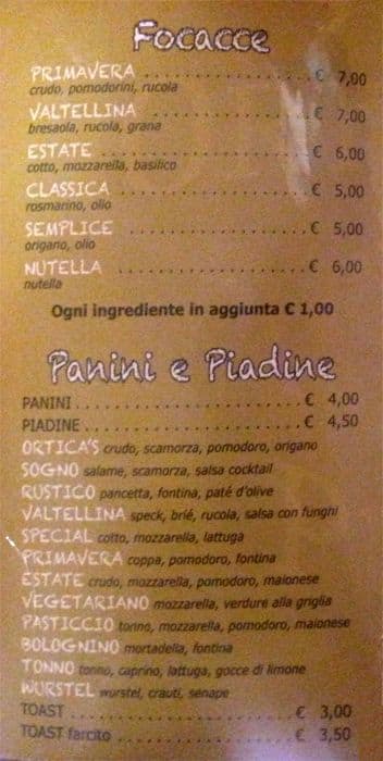 Menu di Ortica's Pub 