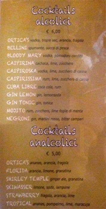 Menu di Ortica's Pub 