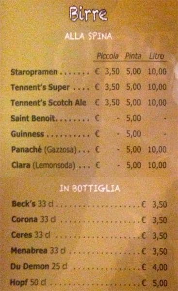 Menu di Ortica's Pub 