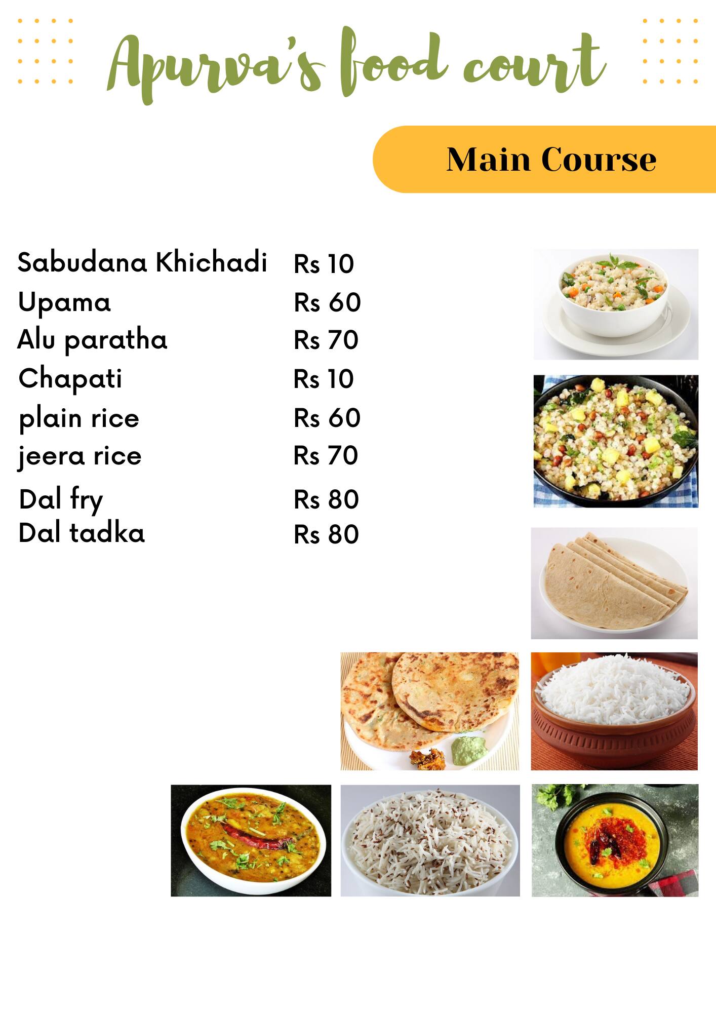 Menu of Apurva's Food Court, Ayodhya Nagar, Nagpur