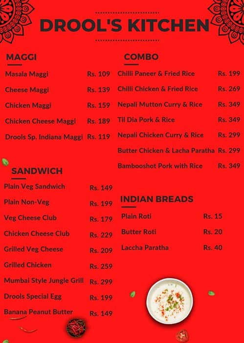 Drool's kitchen menu