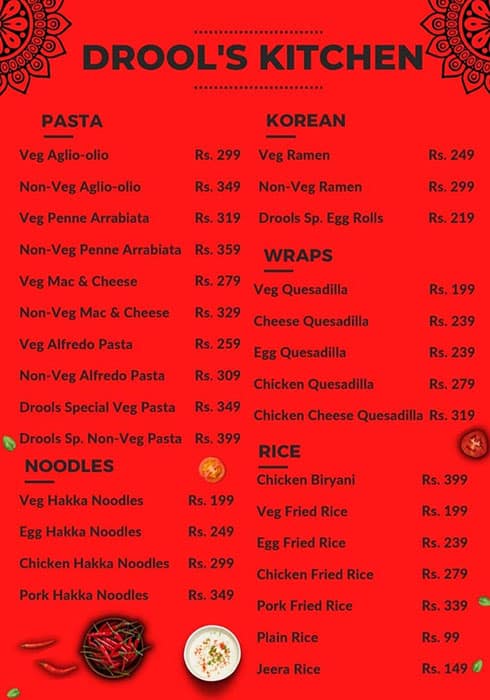 Drool's kitchen menu