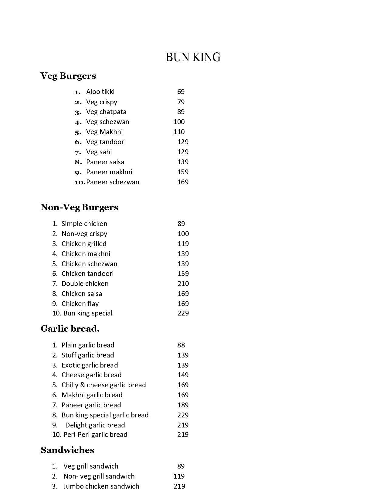Menu Of Bunking Sainik Farms New Delhi menu-of-bunking-sainik-farms-new-delhi
