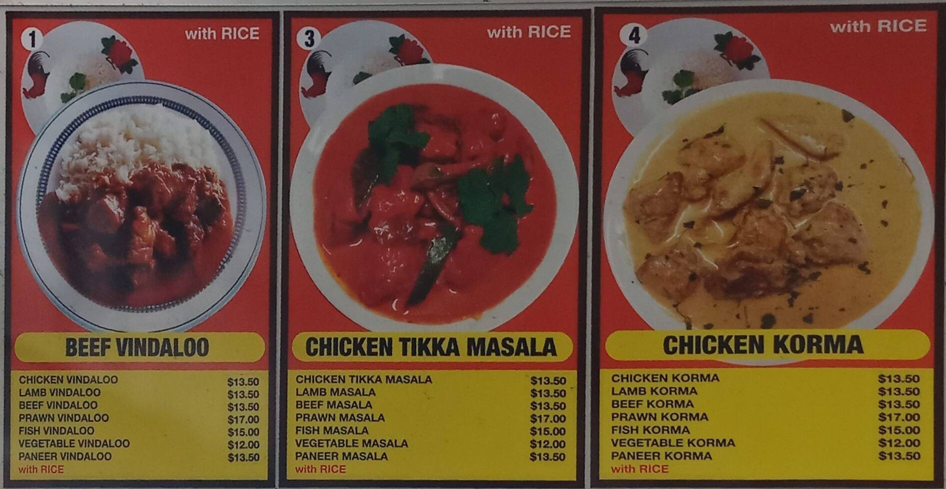 Curry corner menu