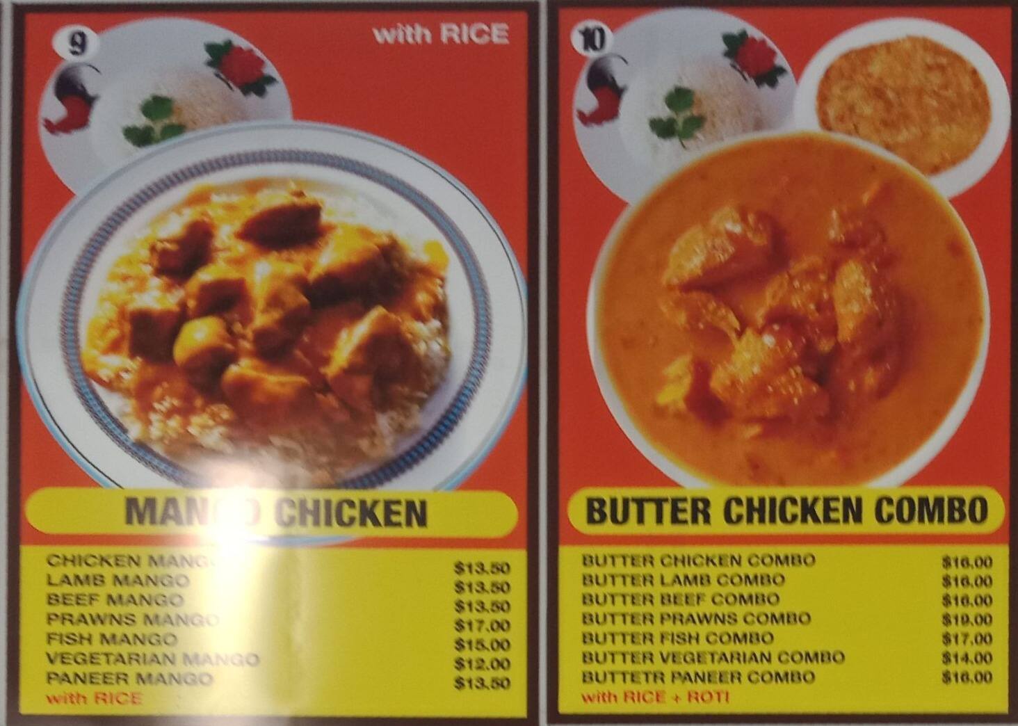 Curry corner menu