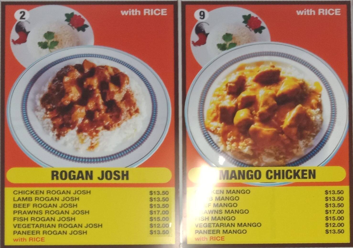 Curry corner menu
