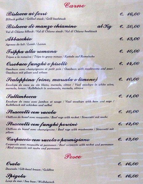 Menu di Sora Lucia 