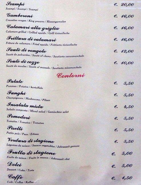 Menu di Sora Lucia 