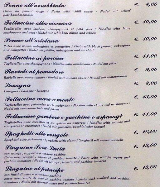Menu di Sora Lucia 