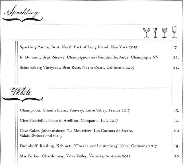 Menu at Blue Hill restaurant, New York City, 75 Washington Pl