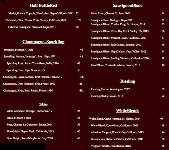 Menu at Market Street Grill restaurant, San Francisco