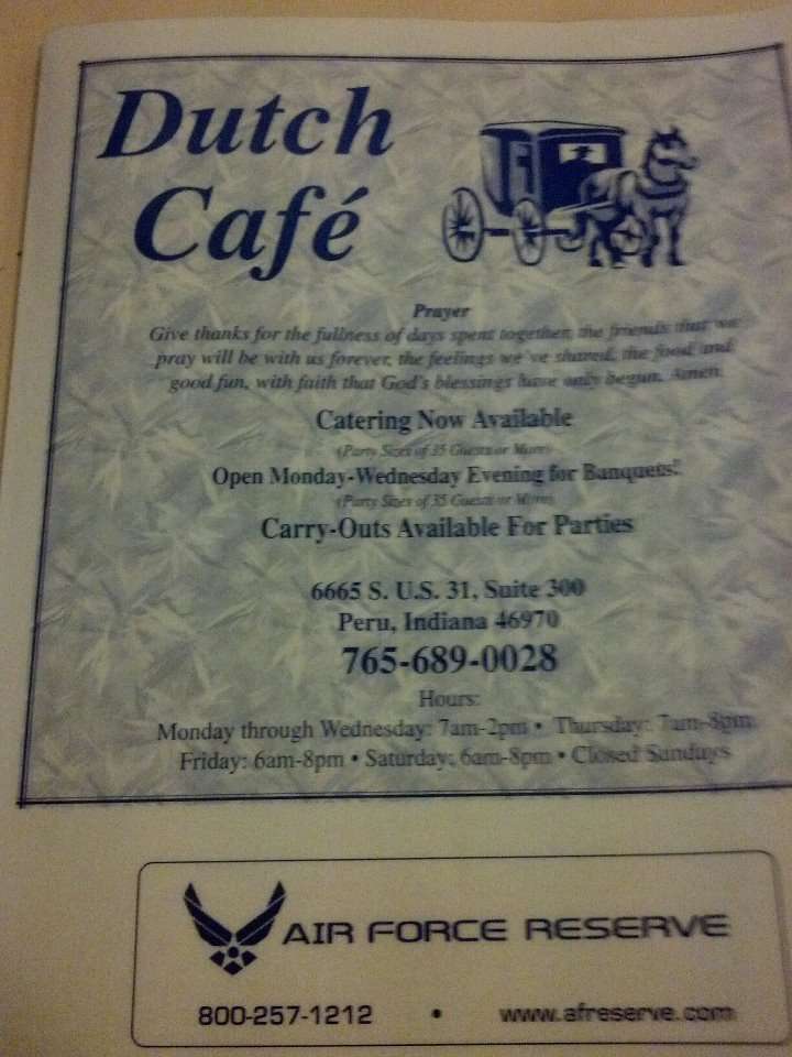 Menu at Dutch Cafe, Grissom Air Force Base, US31 300