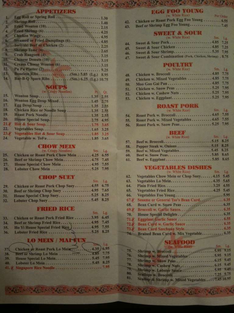 Ho Yi Chinese Restaurant Menu Menu Untuk Ho Yi Chinese Restaurant Wilkes Barre Scranton