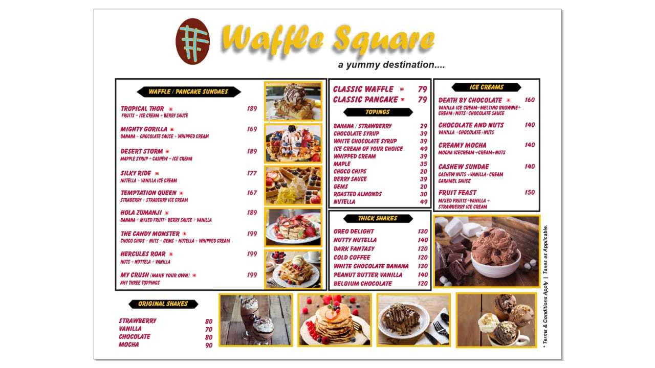Menu at Waffle Square, Bengaluru