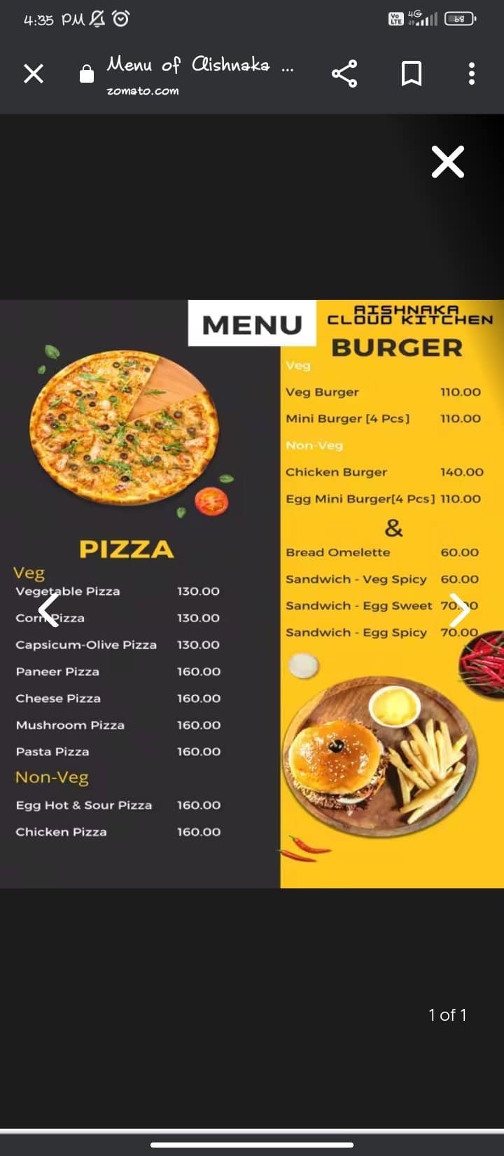 Menu Of Yashika Cloud Kitchen, Banashankari, Bangalore