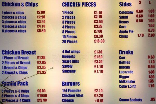 Menu at Chick King fast food, London, 755 High Rd