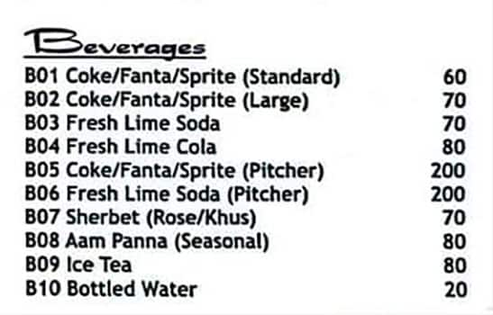 Nizam's Kathi Kabab menu