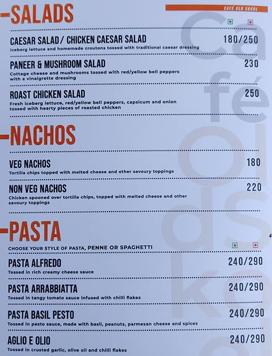 Café Old Skool menu