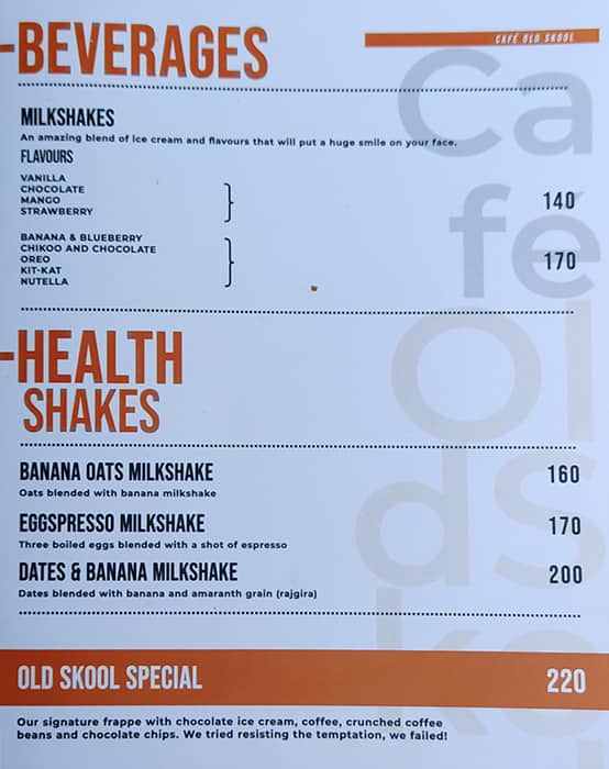 Café Old Skool menu