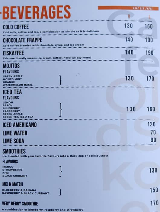 Café Old Skool menu