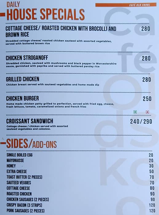 Café Old Skool menu