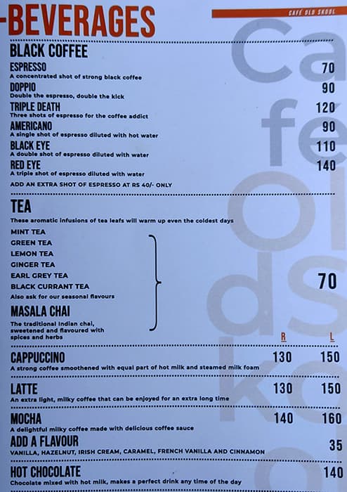 Café Old Skool menu