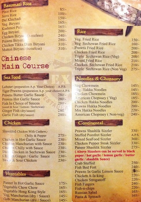 Texas Restaurant & Bar menu