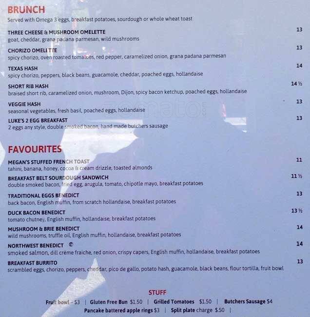 Menu at Lukes Corner Bar, Vancouver