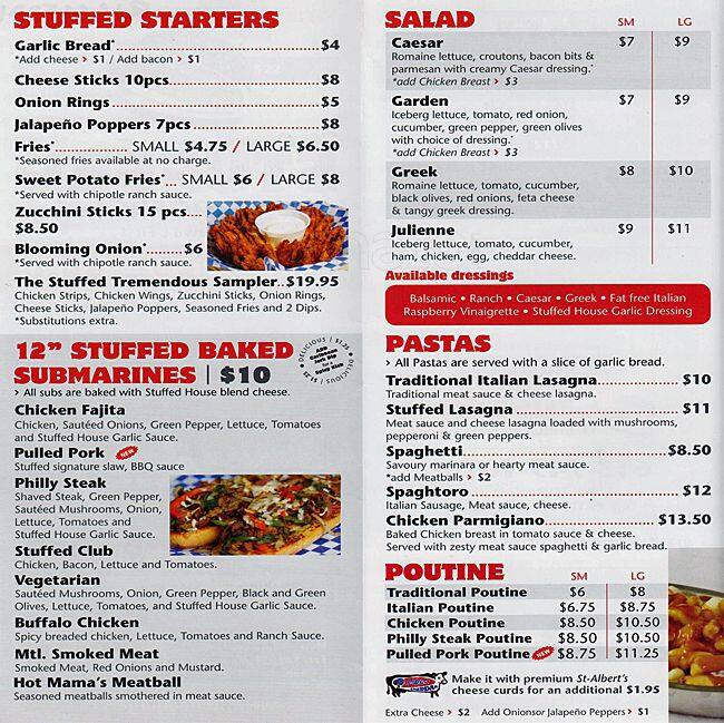 Stuffed Menu, Menu for Stuffed, Vanier, Ottawa Urbanspoon/Zomato