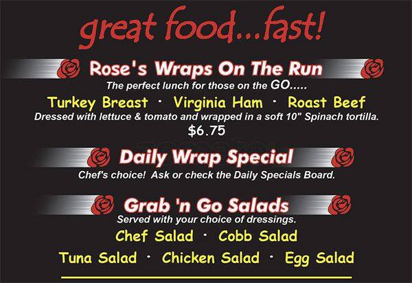 Carta de Rose's Deli