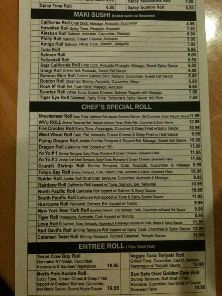 Menu at Ogawa restaurant,