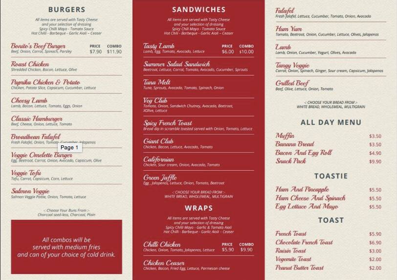 Bonito Bites Menu, Menu for Bonito Bites, Old Toongabbie, Sydney