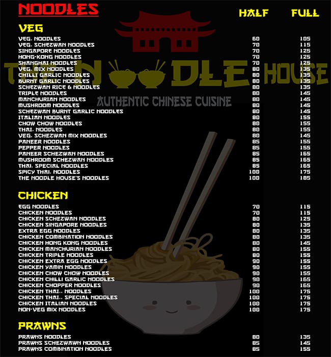 The noodle house menu sales