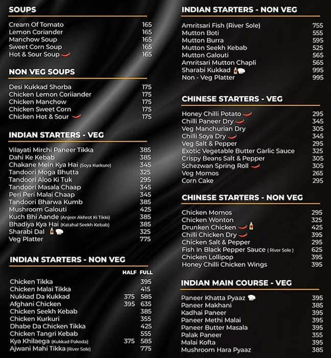 Menu of Sharabi Kukkad - Indian & Chinese Delicacies, Connaught Place ...