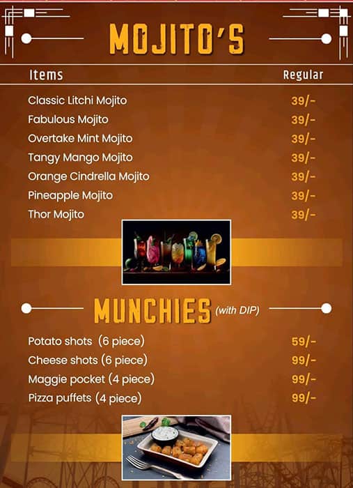 Menu of Roller Coaster Cafe, Vatva, Ahmedabad