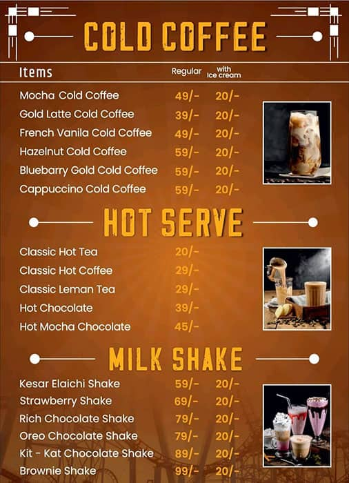 Menu of Roller Coaster Cafe Vatva Ahmedabad